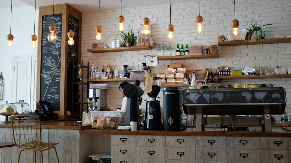 Modern cafe interior representing hospitality businesses